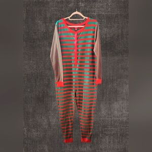 Target Red Green Stripe Thermal Snap Front One Piece Unisex Pajamas Size XL (E9)